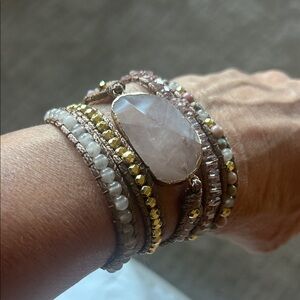 Handmade Rose Quartz Wrap Bracelet - Pink & Gold